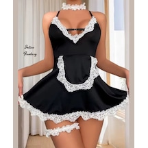Intive Fantasy French Maid Arkası Çapraz Dekolteli Mini Fransız H Siyah