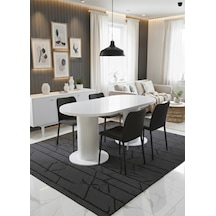 Oslo 180x90x74cm 36mm Kalın Kenarlı Oval Beyaz Sütunlu Yemek Masası Sandalye Yok Sadece Masadır Beyaz