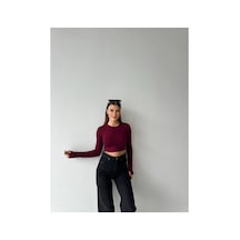 Asur Boutique Asur Butik Kadın Parmak Geçirme Detaylı Crop Bluz Bordo