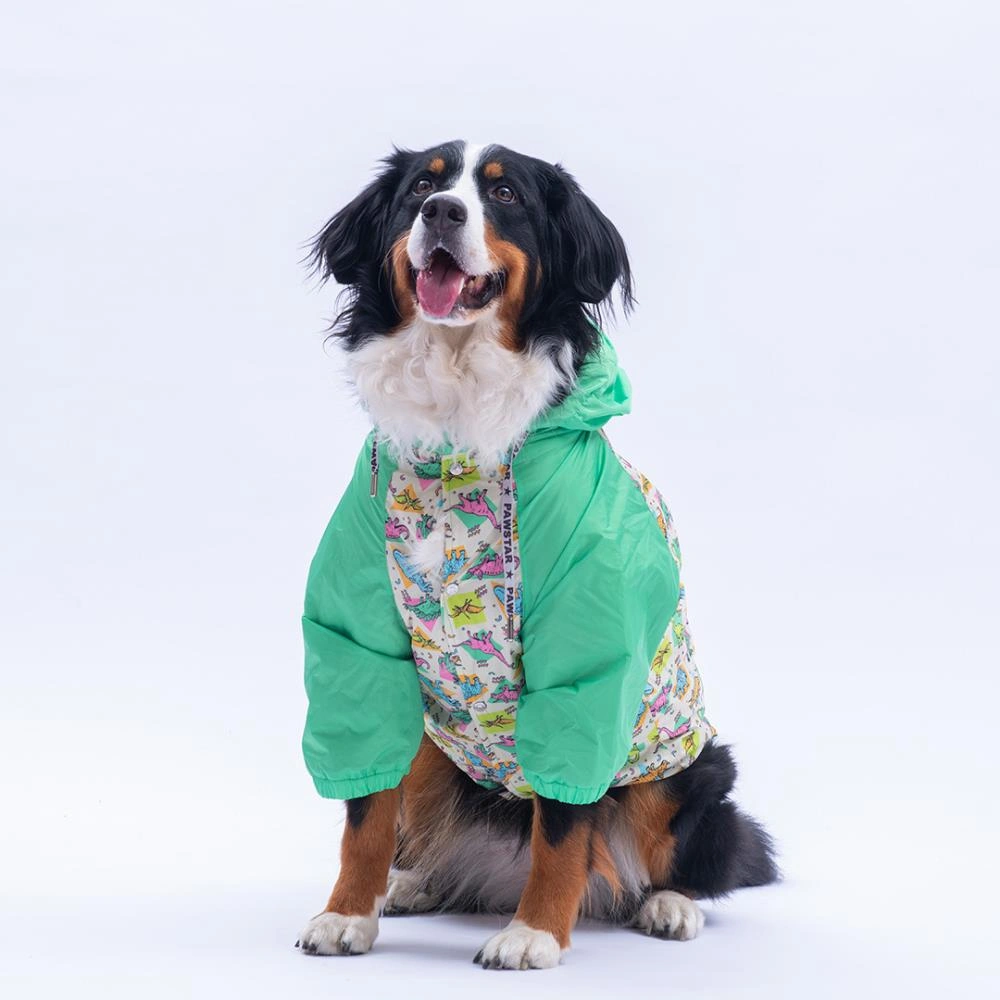 Denver Dino Yeşil Dinozor Desenli Büyük Irk Köpek Montu Köpek Yağmurluğu Köpek Kıyafeti Köpek Elbisesi