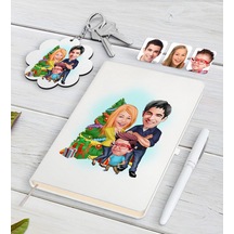 Kişiye Özel Yıl Aile Karikatürlü Beyaz Defter Kalem ve Anaht N11.2032 Beyaz