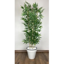 Dekoratif Yapay Bambu Ağacı 140 Cm Yoğun Yapraklı Beyaz Saksılı
