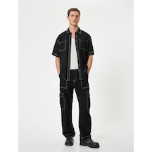 Koton Oversize Kargo Pantolon Renk Kontrastlı Bol Düz Paça Siyah 4sam40214nd Siyah