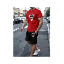 Homme Erkek Örümcek Baskılı T-shirt Ve Şort Takım Siyah