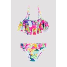 Penti Kız Çocuk Tropik Fırfırlı Bandeau Bikini Takımı Çok Renkli