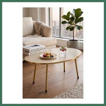 En-cag Gold Metal Oval Orta Sehpa Krem Bss