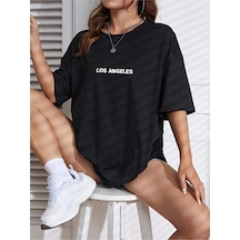 Tarzsokak Unisex Kadın/erkek Los Angeles Renkli Özel Baskılı Oversize Pamuk Penye Bisiklet Yaka Siyah