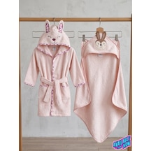 Bebek Bornoz Kapişonlu & Bebek Havlu Set %100 Organic Pamuk Yumuşacık Nakış Desenli 2 - 4 Yaş