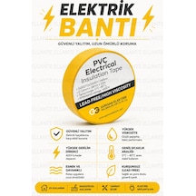 Sarı Profesyonel Pvc Elektrik Bandı 18mm X 10m Güçlü Yapışkanlı, 600v Dayanımlı, Esnek İzolasyon B