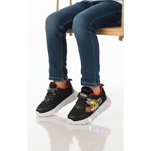 Ayakmod Siyah Cırtlı Işıklı Hafif Unisex Çocuk Spor Ayakkabı 1015 P Siyah-saks-kırmızı