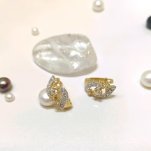 15mm Taşlı Küpe 14 Ayar Altın