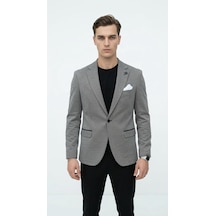 Erkek Siyah Slim Fit Blazer Ceket Tek Düğme Çift Yırtmaç Kollu Yamalı Siyah