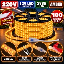 100 Metre 220v 8mm 2835 120 Led Amber Işık Arkası Yapışkanlı Hortum Led Ip65 Güç Kablosu Dahil