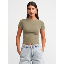 Dilvin Yıkama Efektli T-shirt Haki