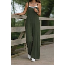 Meridefashion Askılı Yandan Fermuarlı Geniş Paça Tulum Kırmızı - 2xl/3xl Çok Renkli