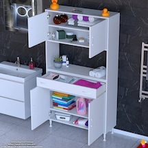 Modilayn Arda Banyo Dolabı 100x173x32,5cm 1 Çekmece 4 Kapak Ve 6 Raflı İhtiyaca Uygun Kolay Kurulum Beyaz