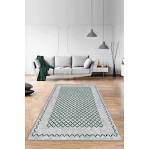 Yeşil Geometrik Kaymaz Taban Makinede Yıkanabilir Halı Rv176n11