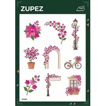 Ütüyle Uygulanabilir Transfer Tasarım, Begonvil Çiçek Temalı Dekoratif Desen, Tekstil Transferi, Model Zpz095 Çok Renkli
