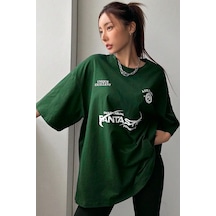 Fantastic Baskılı Unisex Oversize Tshirt Yeşil