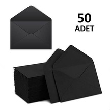 50 Adet. Mini Zarf. 7x9 Cm. Siyah Renk Zarf. Kartvizit Not Zarfı