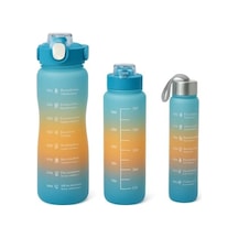3 Lü Renkli Suluk Seti Motivasyonlu Spor Matara Seti 2l, 900ml Ve 300ml Su Şişesi Sızdırmaz, Dayanıklı, Şık Tasarım Mavi-turuncu 0