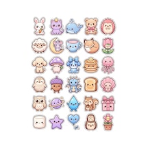 30 Adet Pastel Karakter Sticker Seti - Laptop Defter Telefon Çok Renkli