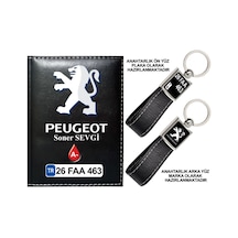 Plakanıza Özel Peugeot Logolu Siyah Ruhsat Kabı Ve Anahtarlık