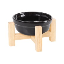 Ahşap Standlı Seramik Dekoratif Kedi Köpek Mama Ve Su Kabı