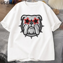 Flood Of Style Futbol Bulldogs T-shirt Erkekler Moda Köpek Kısa Kollu Baskılı Tshirt Pamuk Yuvarlak Boyun Kı Beyaz