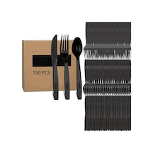 Plastik Siyah Çatal Kaşık Bıçak Seti Takımı- 100 Ad. Çatal + 100 Ad. Bıçak + 100 Ad. Kaşık - 18 Cm. Siyah