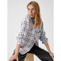 Koton Ceket Gömlek Kareli Shacket Oversize Lila Ekoseli 1yak68608pw Lila Ekoseli Lila