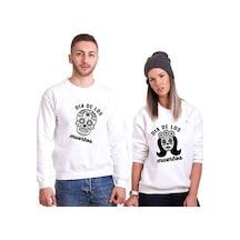 Tshirthane Dia De Los Muertos Sevgili Kombinleri Unisex Sweat Kırık Beyaz