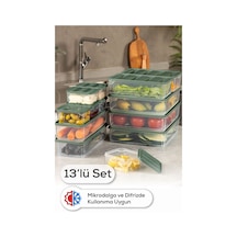 Vienev 13'lü Buzdolabı Dondurucu Organizer + Saklama Kabı Yeşil 6 x 350ml 2x 1,65lt 3x 3,5lt 2x 1,75lt Yeşil