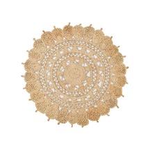 Eko Halı Solo Ca-108 Natural Xw Yuvarlak veya Oval El Dokuma Naturel Jüt Hasır Halı - 150X150