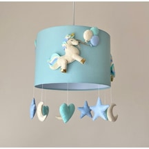 Mint Yeşili Beyaz Unicorn Figürlü Kız Veya Erkek Bebek Çocuk Odası El Yapımı Özel Tasarım Avize Mint Yeşili Mavi