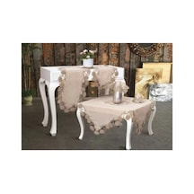 Çeyizlik Flowers Model Kapiçino 5 Parça Keten Dantelli Masa Örtüsü Runner Seti Bzckh1355 Çok Renkli