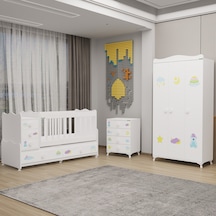 Melina Bebek Odası Yıldız 3 Kapaklı Ve Şifonyer - Uykucu Beyaz
