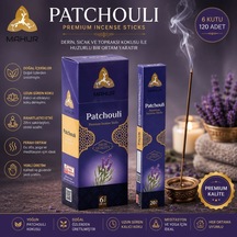 Mahur Patchouli Paçuli Tütsü 120 Adet 6 Kutu X 20 Çubuk, Premium Kokulu Çubuk Tütsü, Ev Ofis Yoga Ve Meditasyon İçin O
