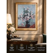 Gold Vintage Dekoratif Duvar Tablosu 60x80 Cm Monet Kasımpatı Çiçekleri Çerçeveli Tablo Klasik Natürmort Fine Art Salon Dekorasyonu