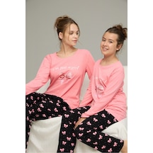 Siyah İnci Pamuklu Bisiklet Yaka Örme Pijama Takım25241132 Somon