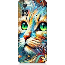 Xiaomi Poco M4 Pro Uyumlu Parlak Gözlü Renkli Kedi Desenli Silikon Kılıf Çok Renkli