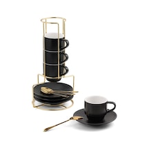 4 Oz Espresso Bardakları, Tabaklar, Kaşıklar Ve Metal Stand, Küçük İstiflenebilir Kahve Fincanları 4'lü Set, Ne Diğer