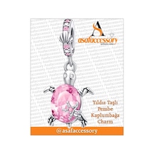 Yıldız Taşlı Pembe Kaplumbağa Charm Asafaccessory