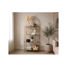 Familieconcept Metal Kitaplık Ve Dekoratif Raf 180x70 Cm Statik Boyalı Temperli Cam Altın