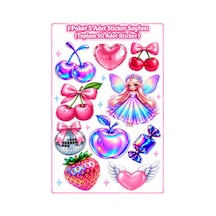 Kiraz Temalı Hologram Sticker 5 Adet A5 Sticker Sayfası 50 Adet Renkli Sticker Çok Renkli