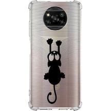 Xiaomi Poco X3 Pro Köşe Korumalı Antişok Kapak Çizgi Kedi Tasarımlı Şeffaf Silikon Kılıf