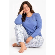Pierre Cardin Büyük Beden Uzun Kollu Modal Pamuk Kadın Pijama Takımı Pıerrecardın-pc9270-v1 Mavi