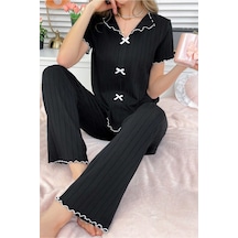 Bella Notte Pamuklu Siyah Fitilli Mevsimlik Kadın Pijama Takımı