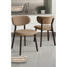 Canisa Toldy Serisi 6 Adet Cappucino Bukle Kumaş Mutfak Sandalyesi Kahve Metal Ayak Cappucino Sandalye Kahve Ayak