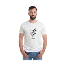 Skull Lockscreen Tumblr Rose I Tred Baskılı Beyaz Erkek Tshirt